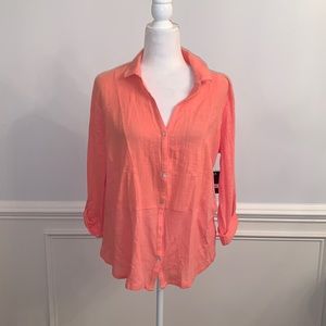 Lucky Brand Button Down Peach Blouse Size Large NWT